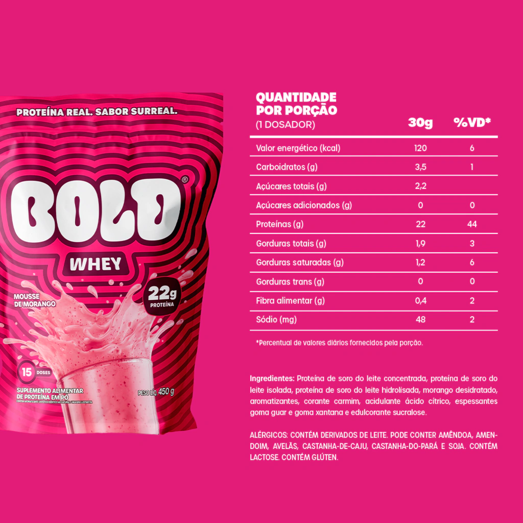 Tabela nutricional — Bold Whey (Saco 900g) - Mousse De Morango
