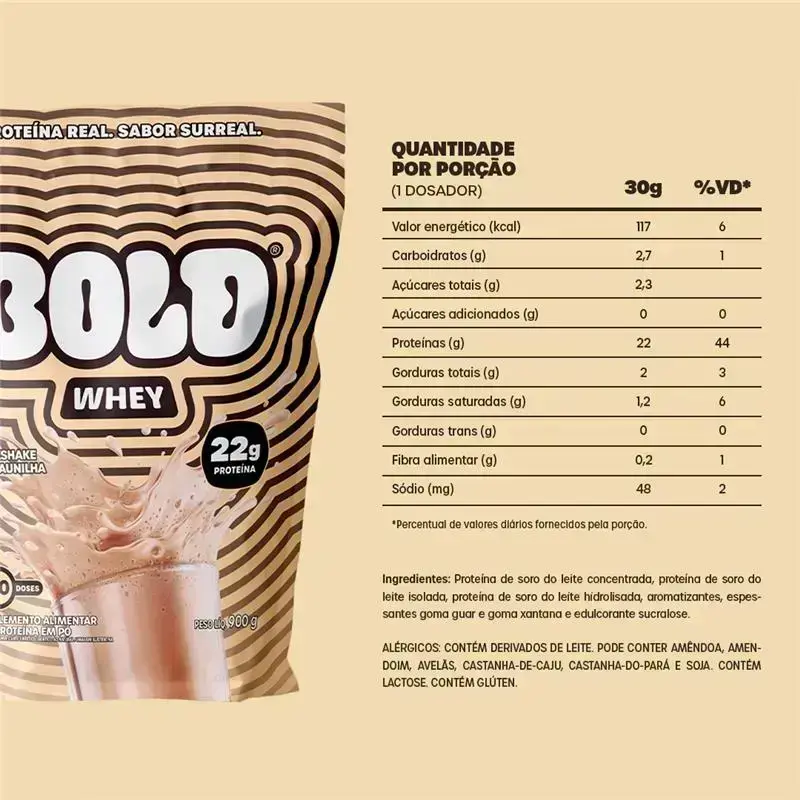 Tabela nutricional — Bold Whey (Saco 900g) - Milkshake De Baunilha