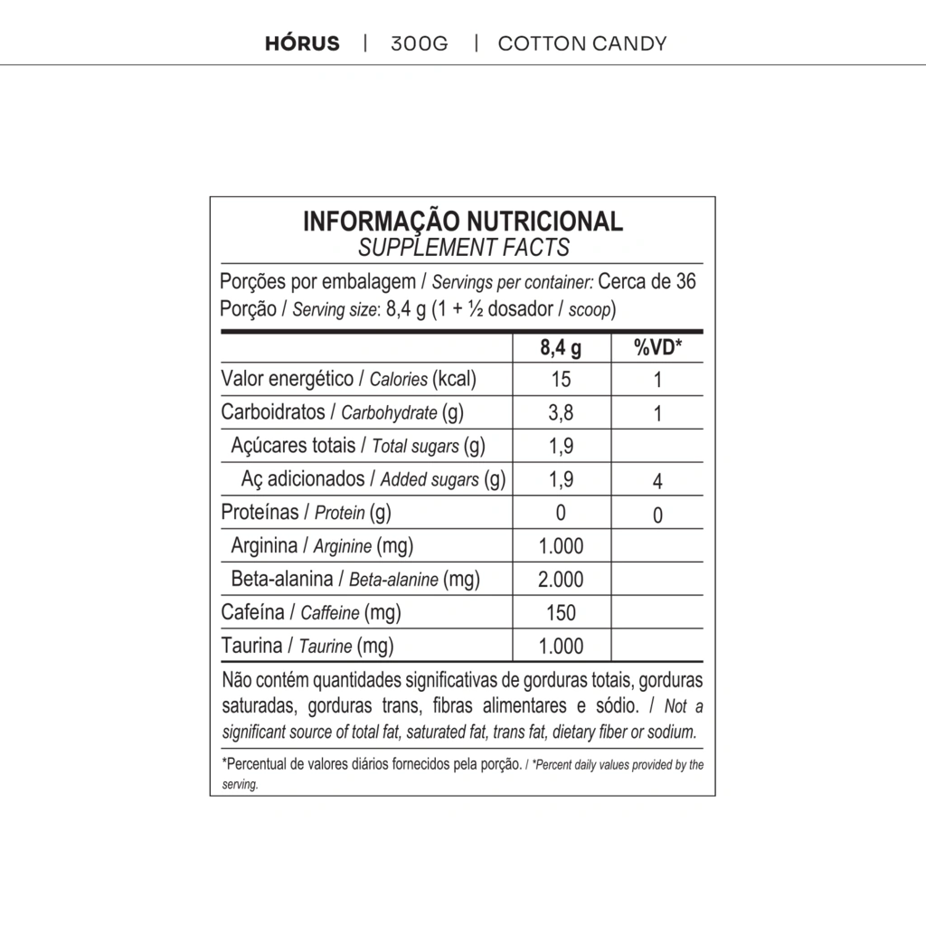 Tabela nutricional — Horus (Pote 300g) - Cotton Candy